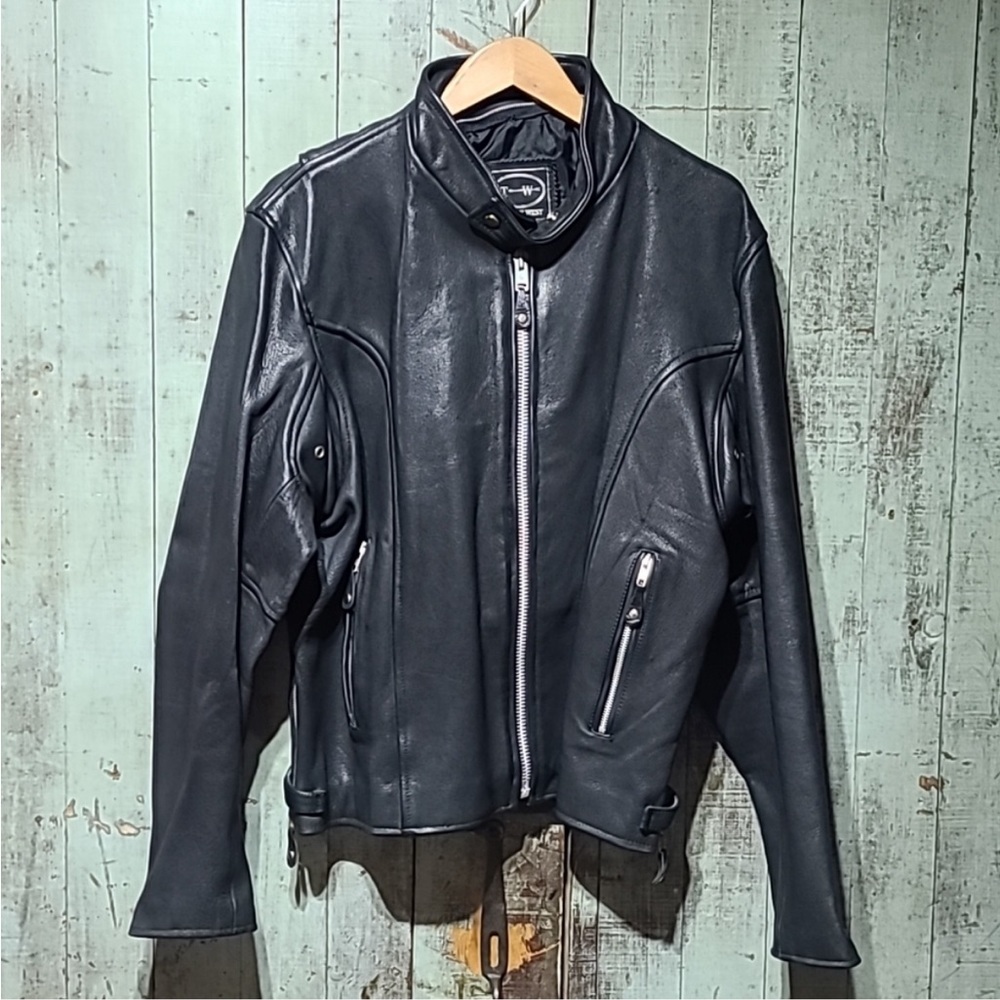 Tannery West Black leather Jacket. NWOT. XL Slimfit